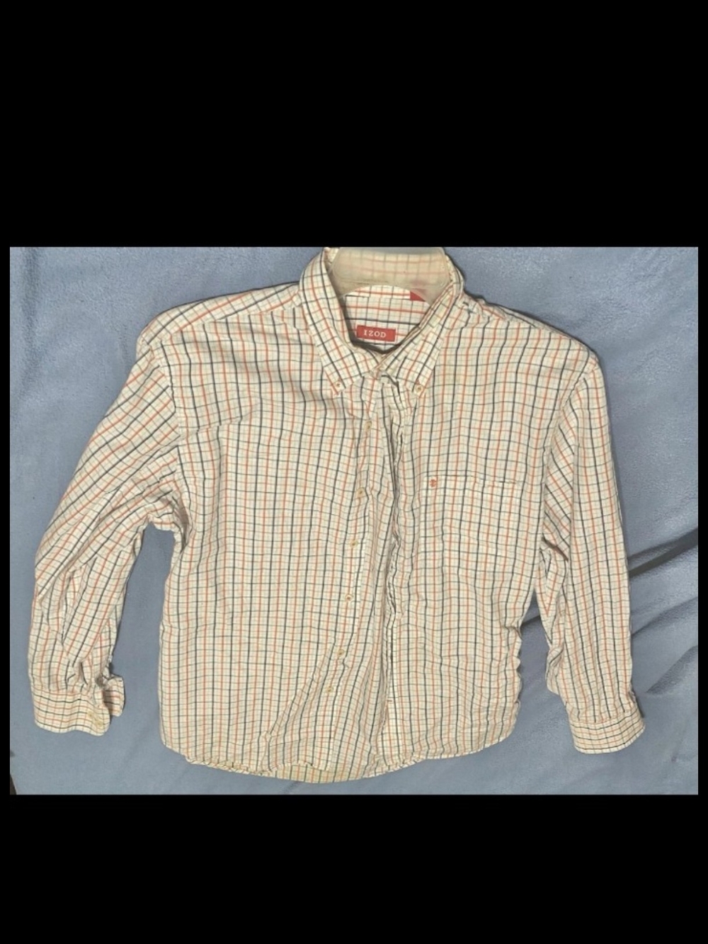 Izod Men's White Button-Down Shirt with Blue & Orange Windowpane